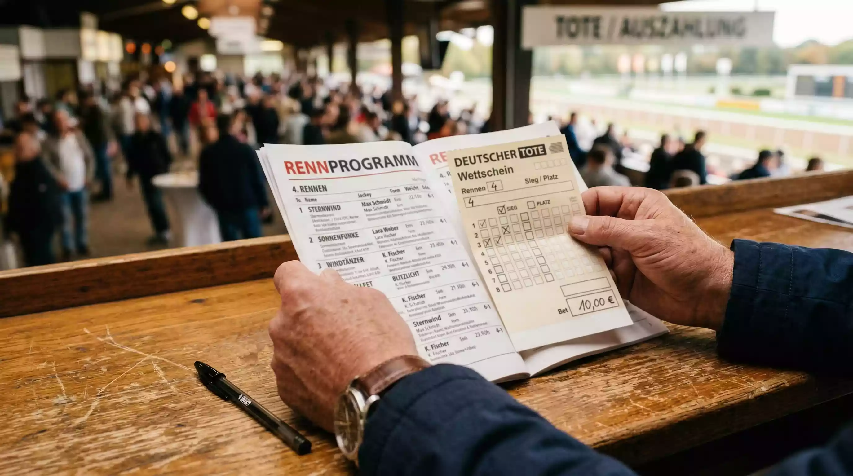 Wettschein und Rennprogramm auf einer deutschen Rennbahn